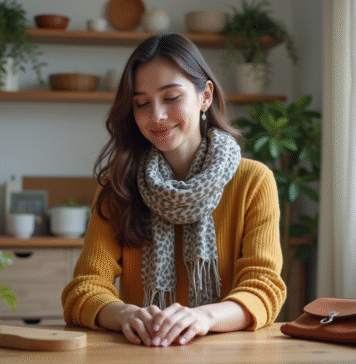 Accessoires : importance et utilité dans la vie quotidienne Femme arrangeant ses accessoires dans un salon cosy