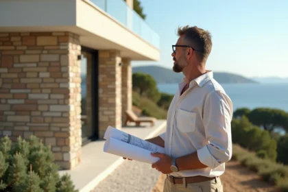 Architecte méditerranéen près d'une villa en construction