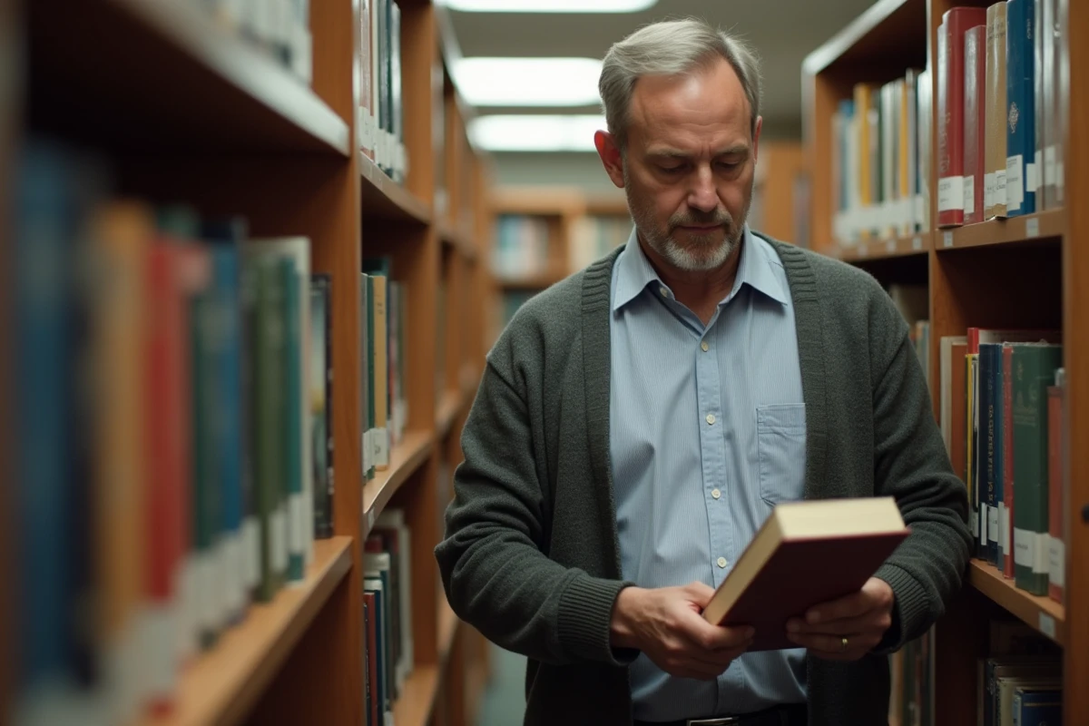 Bibliothecaire rangeant un volume de webtoon dans la bibliothèque