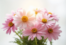 Bouquet d'anemones et d'asteres sous lumière naturelle