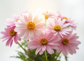 Pleins feux sur les fleurs en A et leur symbolisme Bouquet d'anemones et d'asteres sous lumière naturelle