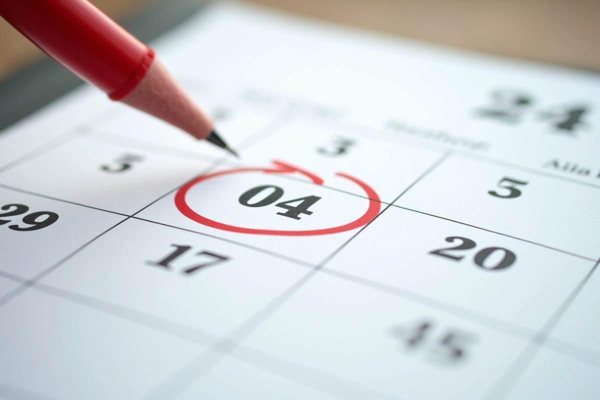 Calendrier ouvert avec stylo rouge entourant une date de réunion