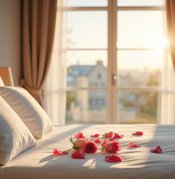 Chambre romantique en Bretagne avec lit blanc et lumiere naturelle