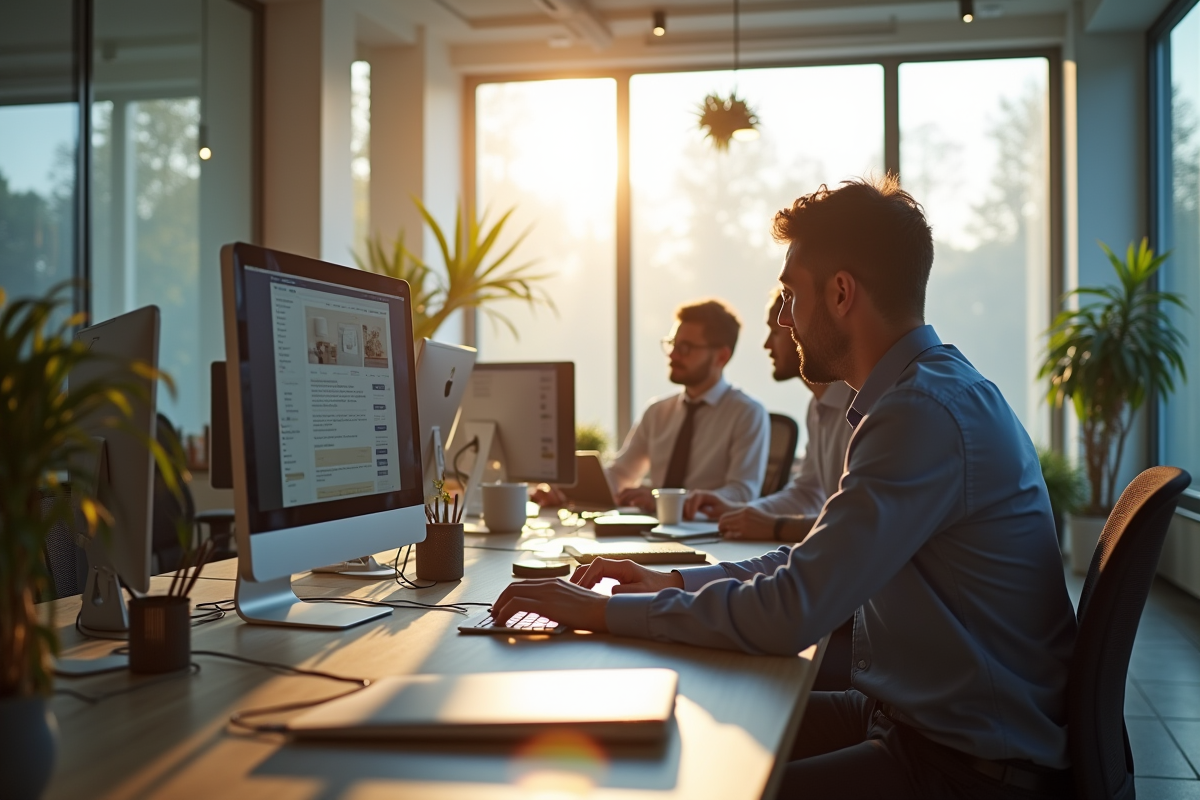 Employes français collaborant dans un espace de travail lumineux avec Ziminbox