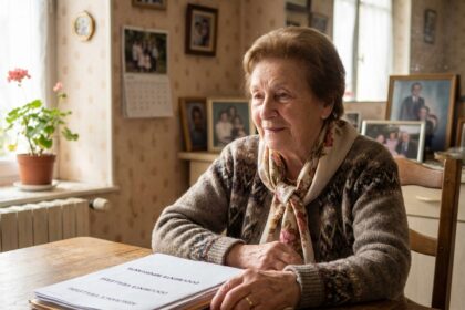 Femme agee en intérieur examine documents d'assurance
