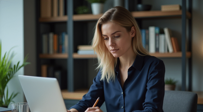 Femme professionnelle analysant des données économiques au bureau