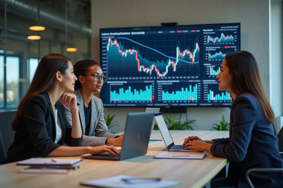 Groupe de jeunes professionnels analysant des graphiques