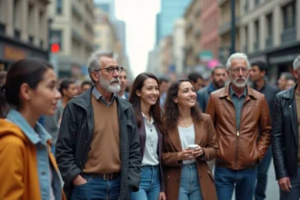 Groupe de personnes diverses dans une ville animée