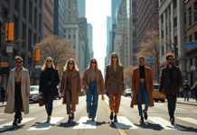Groupe de personnes à la mode dans une ville moderne