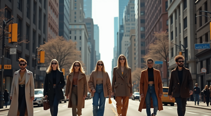 Groupe de personnes à la mode dans une ville moderne