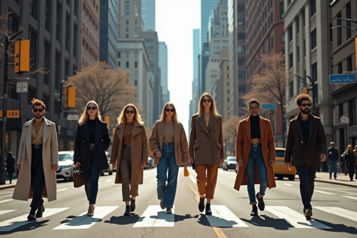 groupe-mode-futuriste-ville Groupe de personnes à la mode dans une ville moderne
