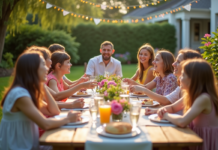 Fête réussie : conseils pratiques pour une organisation parfaite Groupe d'adultes et enfants riant lors d'un pique-nique en extérieur