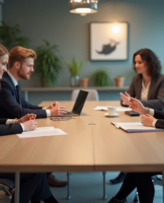 Groupe de professionnels en réunion dans un bureau moderne