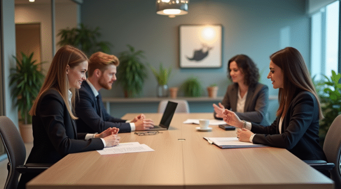 Groupe de professionnels en réunion dans un bureau moderne