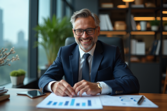 Homme d affaires en costume dans un bureau moderne