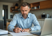 Pourcentage vente maison : quel impôt prélevé par l’État ? Homme d'affaires examinant des documents immobiliers à la maison