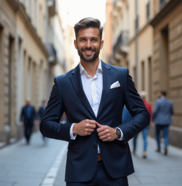 Slim fit homme : qui devrait le porter ? Homme en costume dans une rue urbaine européenne