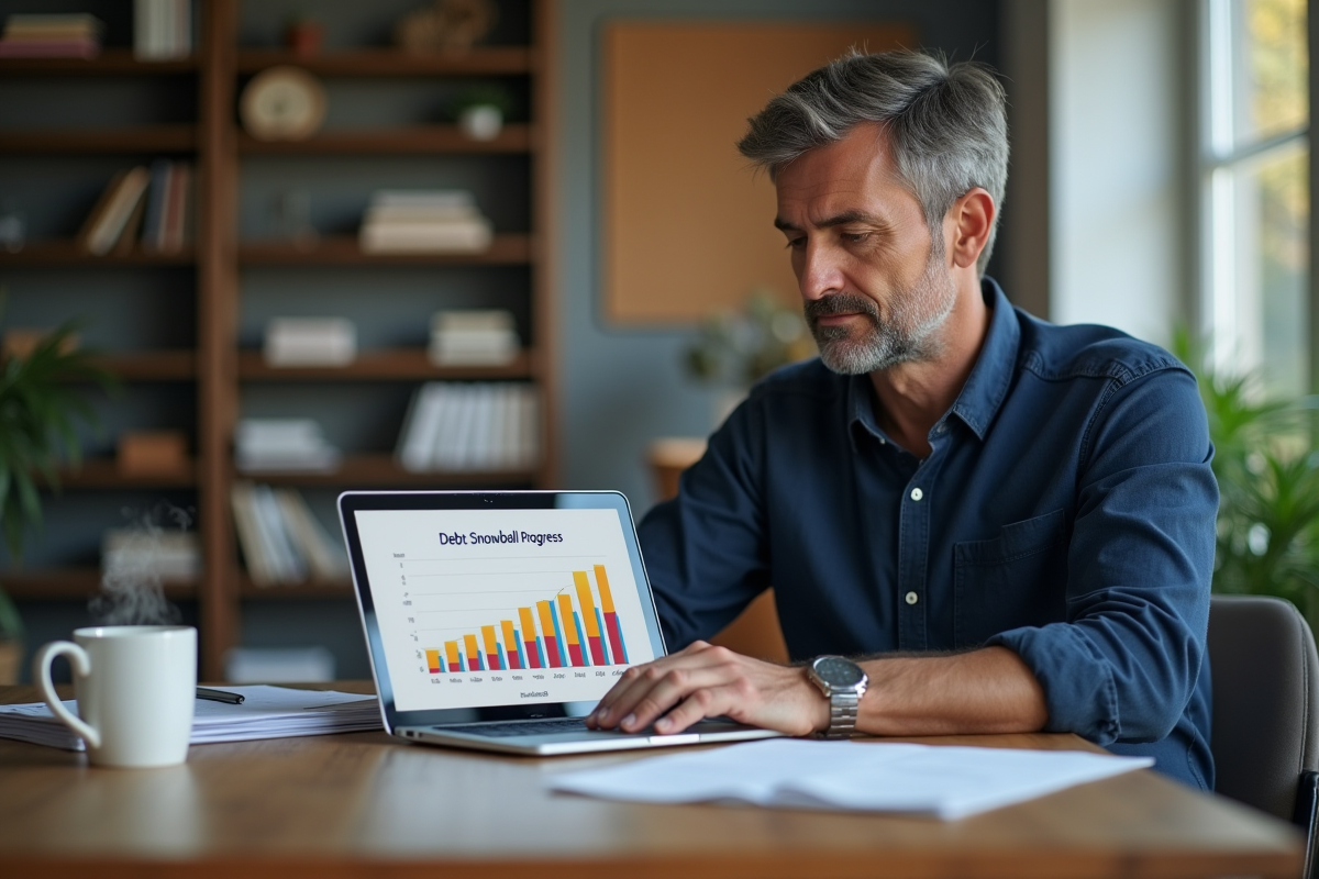 Homme analysant un graphique de progression de dettes