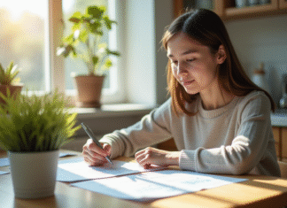 AAH de 1 600 euros : calendrier conditions et démarches à connaître en 2025 Jeune adulte à la cuisine vérifiant des documents officiels