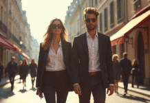 Jeune femme et homme mode parisienne 2025 élégante