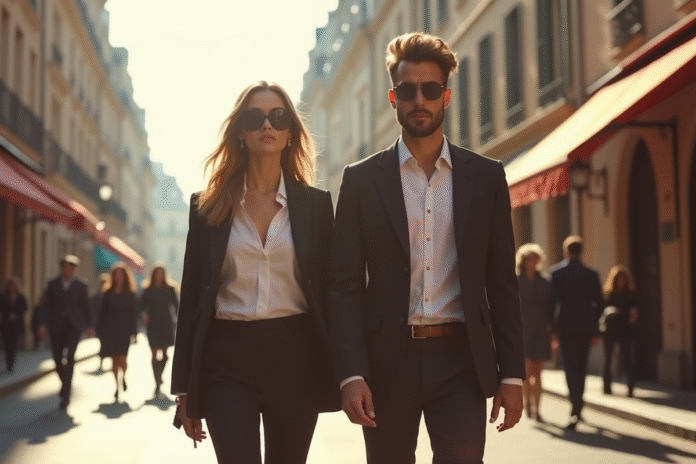 Jeune femme et homme mode parisienne 2025 élégante