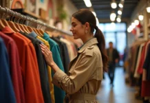 Marché de l’habillement en 2025: Tendances et perspectives à découvrir Jeune femme mode dans un marché parisien printemps