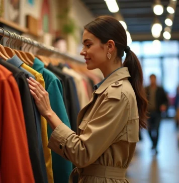 Marché de l’habillement en 2025: Tendances et perspectives à découvrir Jeune femme mode dans un marché parisien printemps