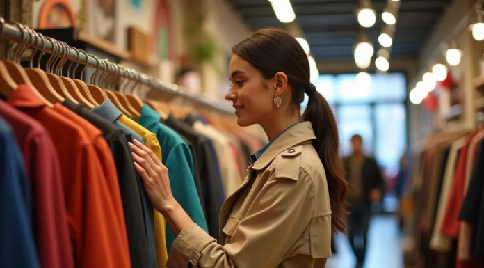 Jeune femme mode dans un marché parisien printemps