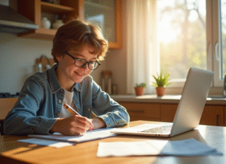 Manque d’argent : Comment améliorer sa situation financière ? Jeune personne à la cuisine vérifiant ses finances avec un ordinateur