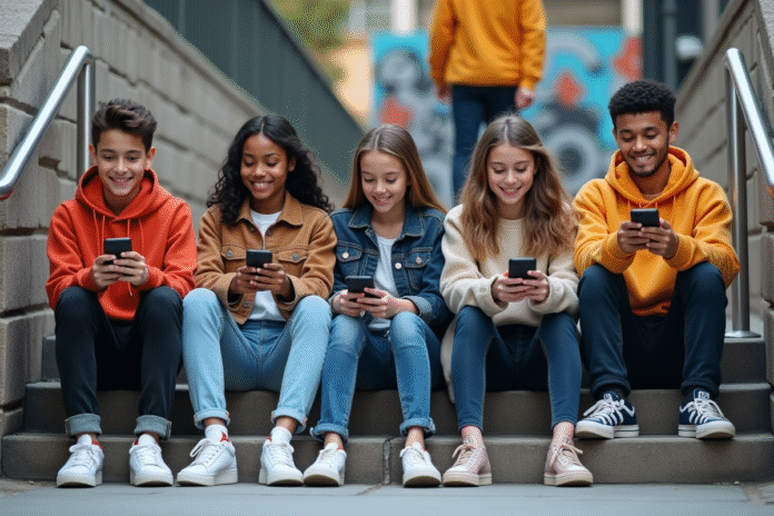 jeunes-urban-casual Groupe de jeunes décontractés en ville avec mode streetwear