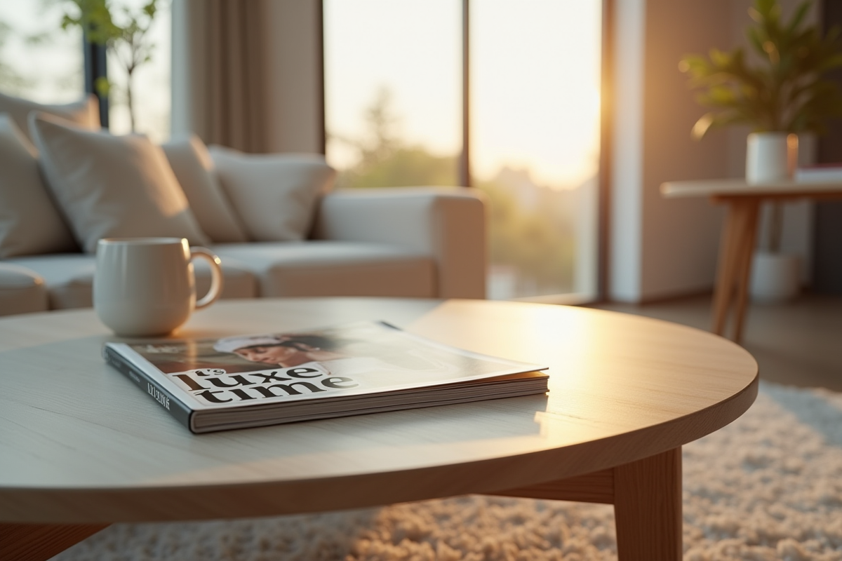Magazine élégant sur une table dans un salon lumineux