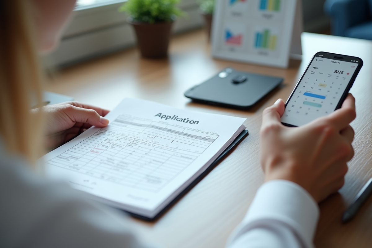Mains tenant un formulaire rempli avec un calendrier numérique