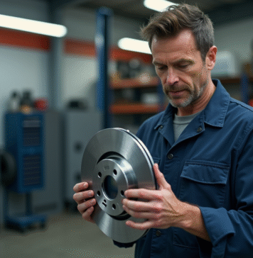 Choisir les meilleurs disques de frein pour modèles spécifiques : critères et recommandations Mécanicien homme examinant un disque de frein dans un atelier
