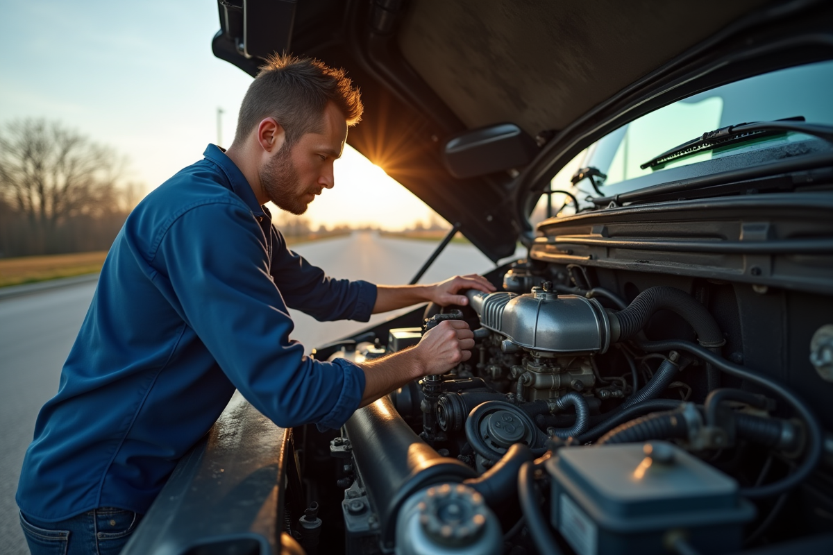 Mecanicien inspectant le moteur d