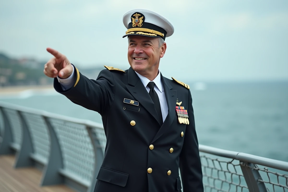 Officier naval en uniforme sur le pont du navire