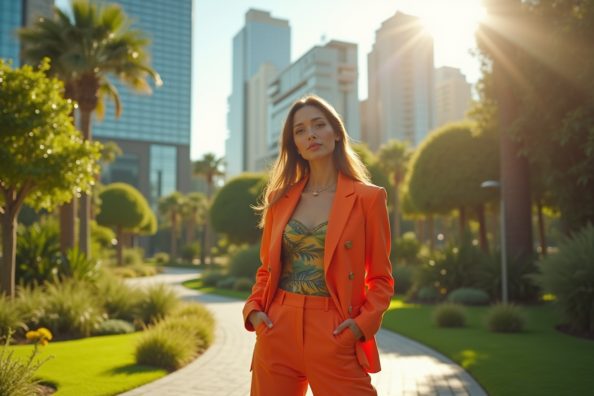 Personne confiante dans un parc urbain écologique en mode avantgarde
