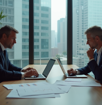 Investisseurs : comprendre leur processus de réflexion pour investir efficacement Homme et femme d'affaires en réunion dans un bureau moderne