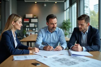 Groupe de professionnels examinant des documents d'assurance
