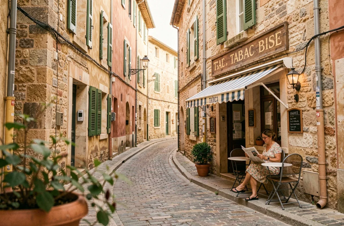 Rue pittoresque d'une ville du Languedoc servant de lieu de tournage pour Demain nous appartient