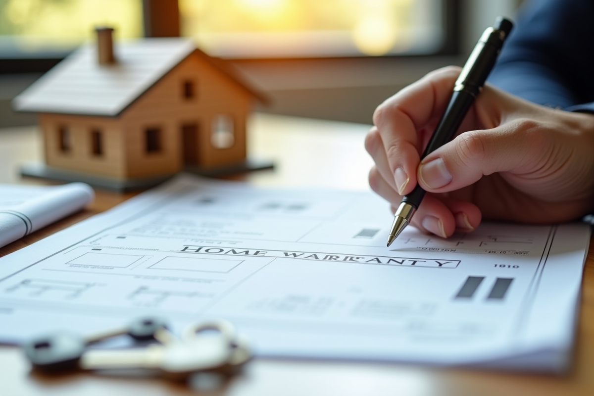 Main signant un document de garantie habitation avec clés