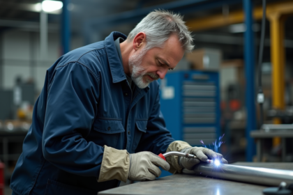 Soudeur professionnel en atelier industriel en pleine action