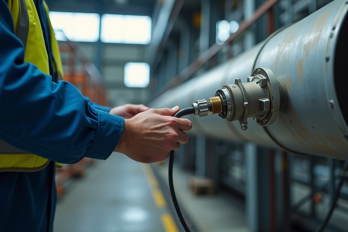 Technicien ajustant un capteur de pression sur un conduit HVAC