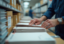 Agent postal triant des lettres dans un bureau lumineux