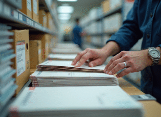 Agent postal triant des lettres dans un bureau lumineux